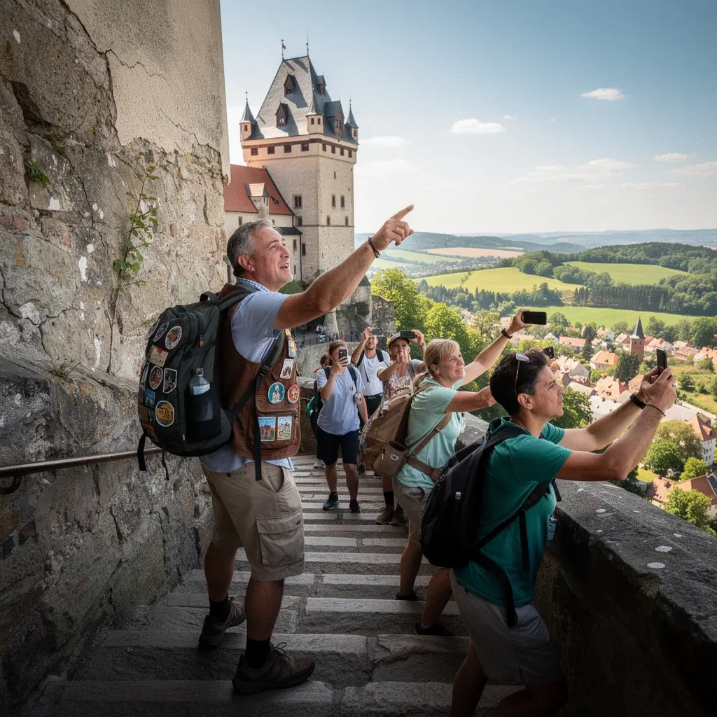 Turisté se seznamují s architekturou secesního stylu v Brně.