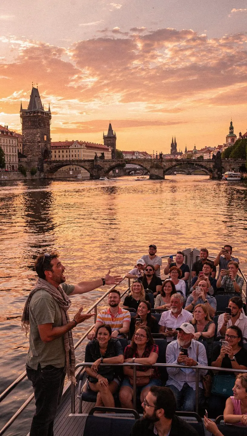 Průvodce ukazuje návštěvníkům unikátní fresky na stěnách starého kostela.