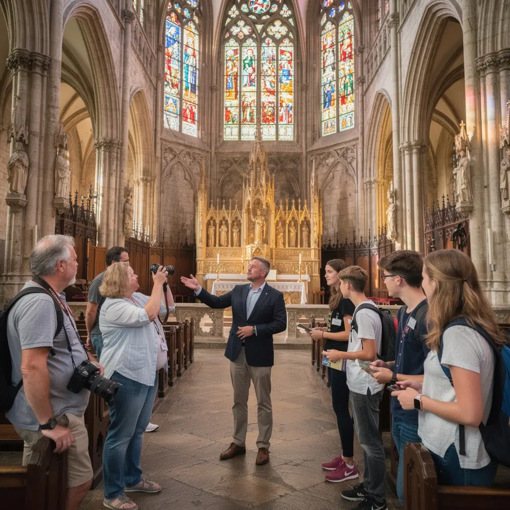 Pohled na malebné náměstí obklopené historickými domy a památkami.