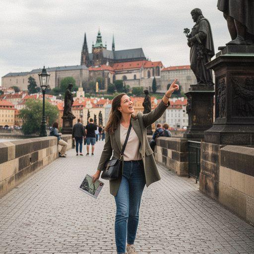 Skupina turistů obdivuje architekturu středověkého hradu během prohlídky.